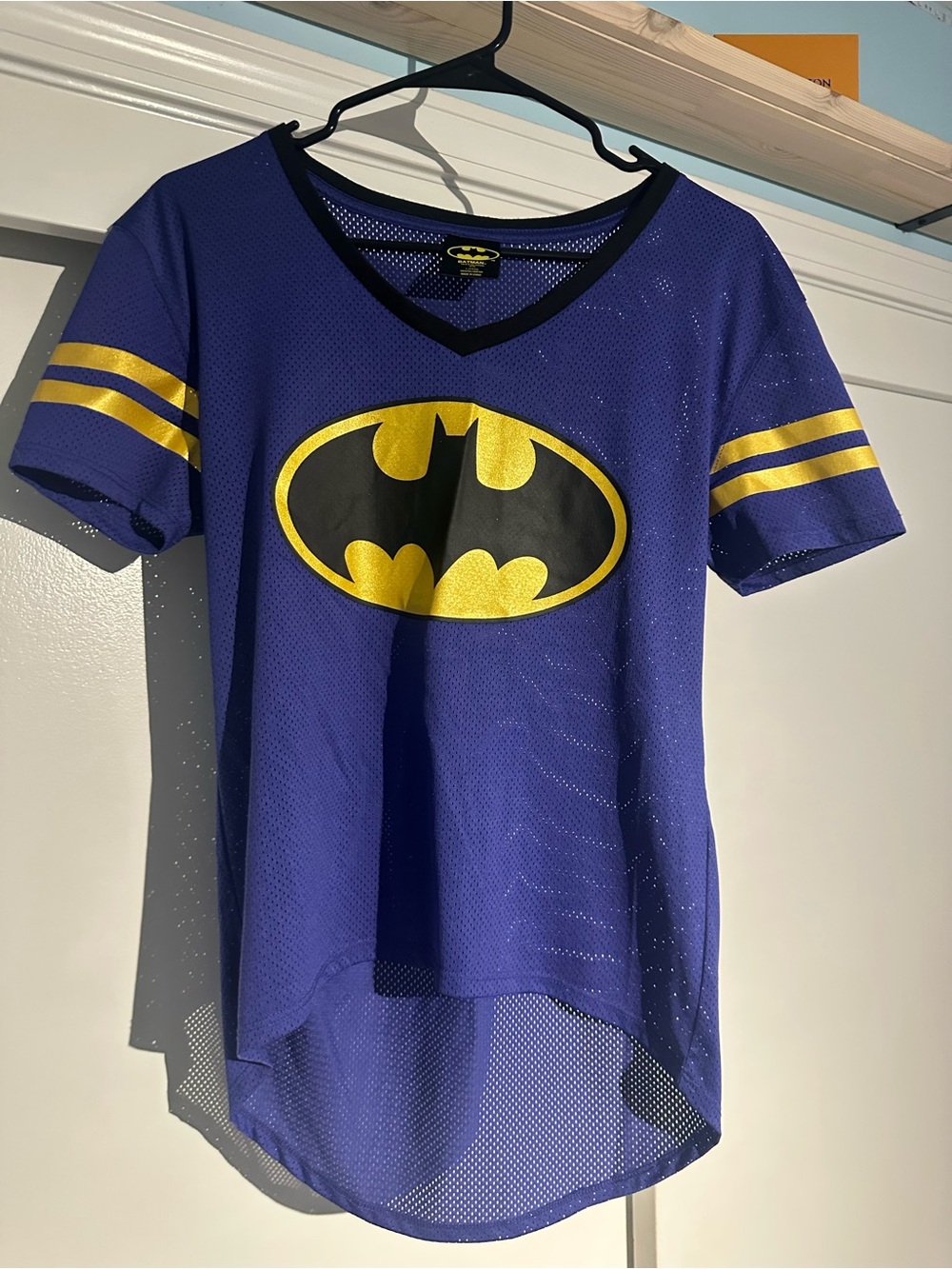 DC Comics Purple Mesh Batman Tee with Gold Accents